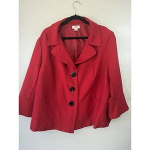 CATO Woman Red Swing Suit Jacket Divided Collar Black Accents Size 20